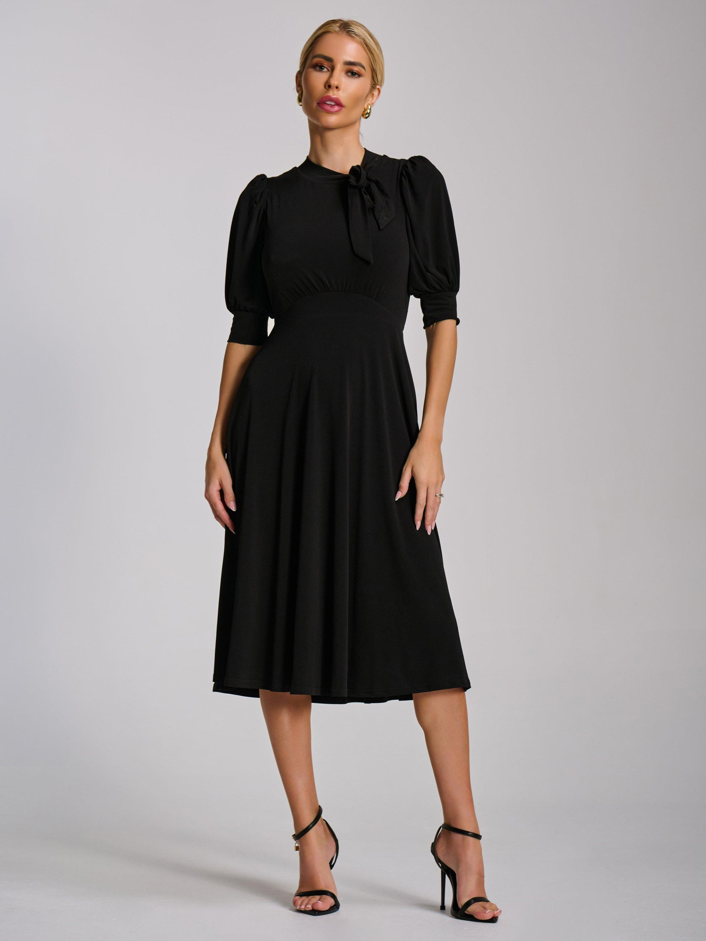 Product image 1 of 6, which shows Jolie Moi Tie Jersey Midi Dress, Black, 8