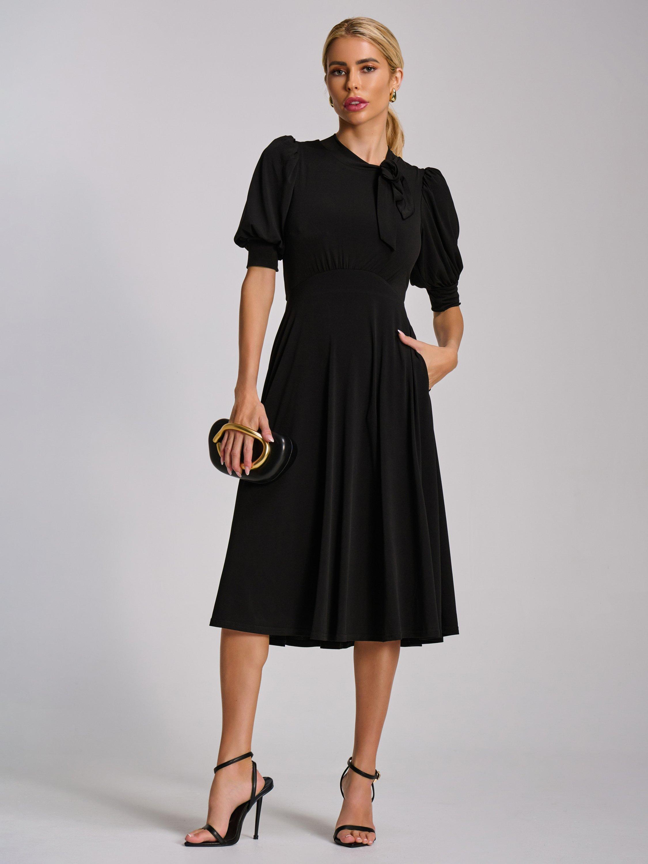 Product image 3 of 6, which shows Jolie Moi Tie Jersey Midi Dress, Black, 8