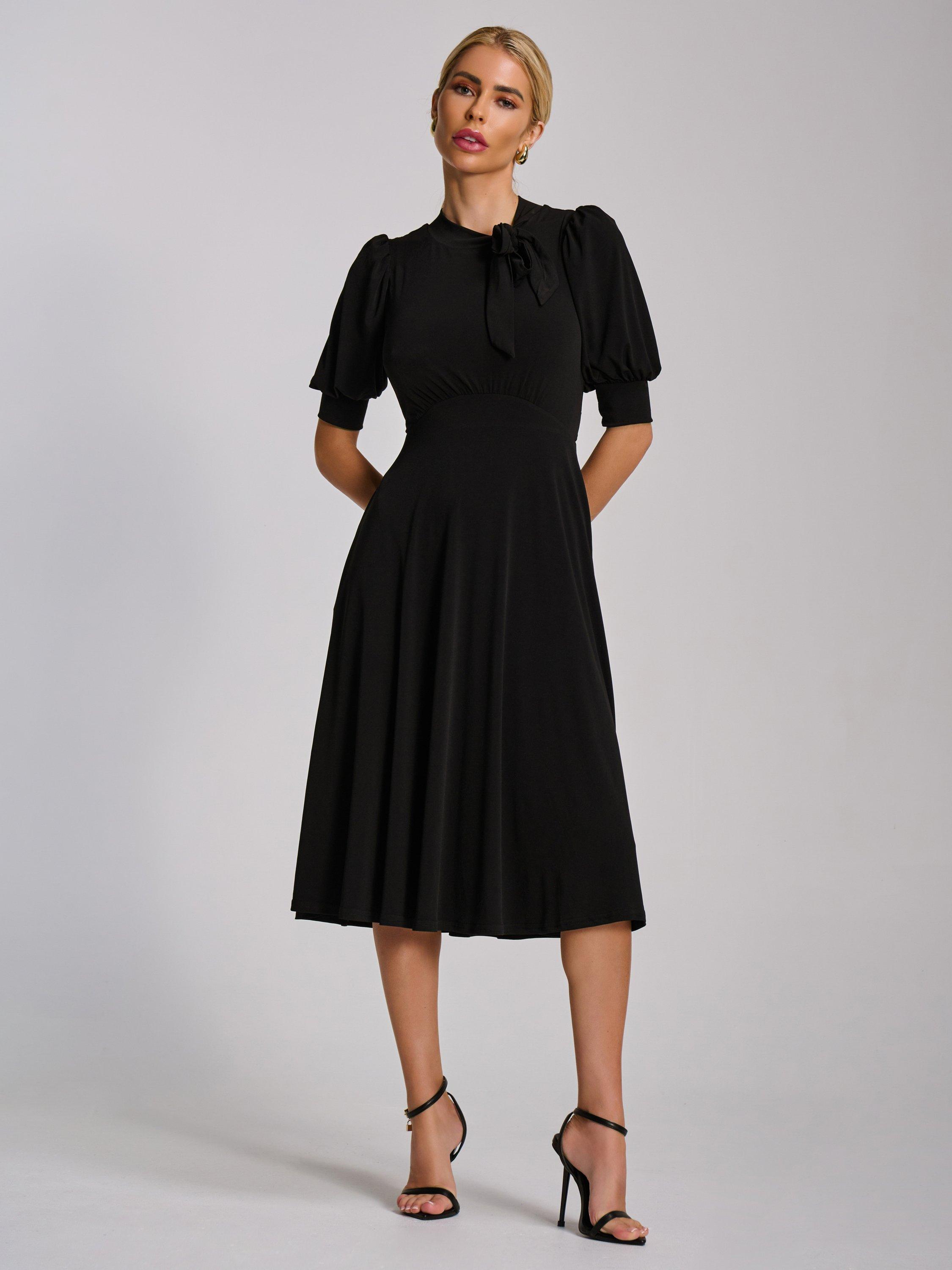 Product image 5 of 6, which shows Jolie Moi Tie Jersey Midi Dress, Black, 8
