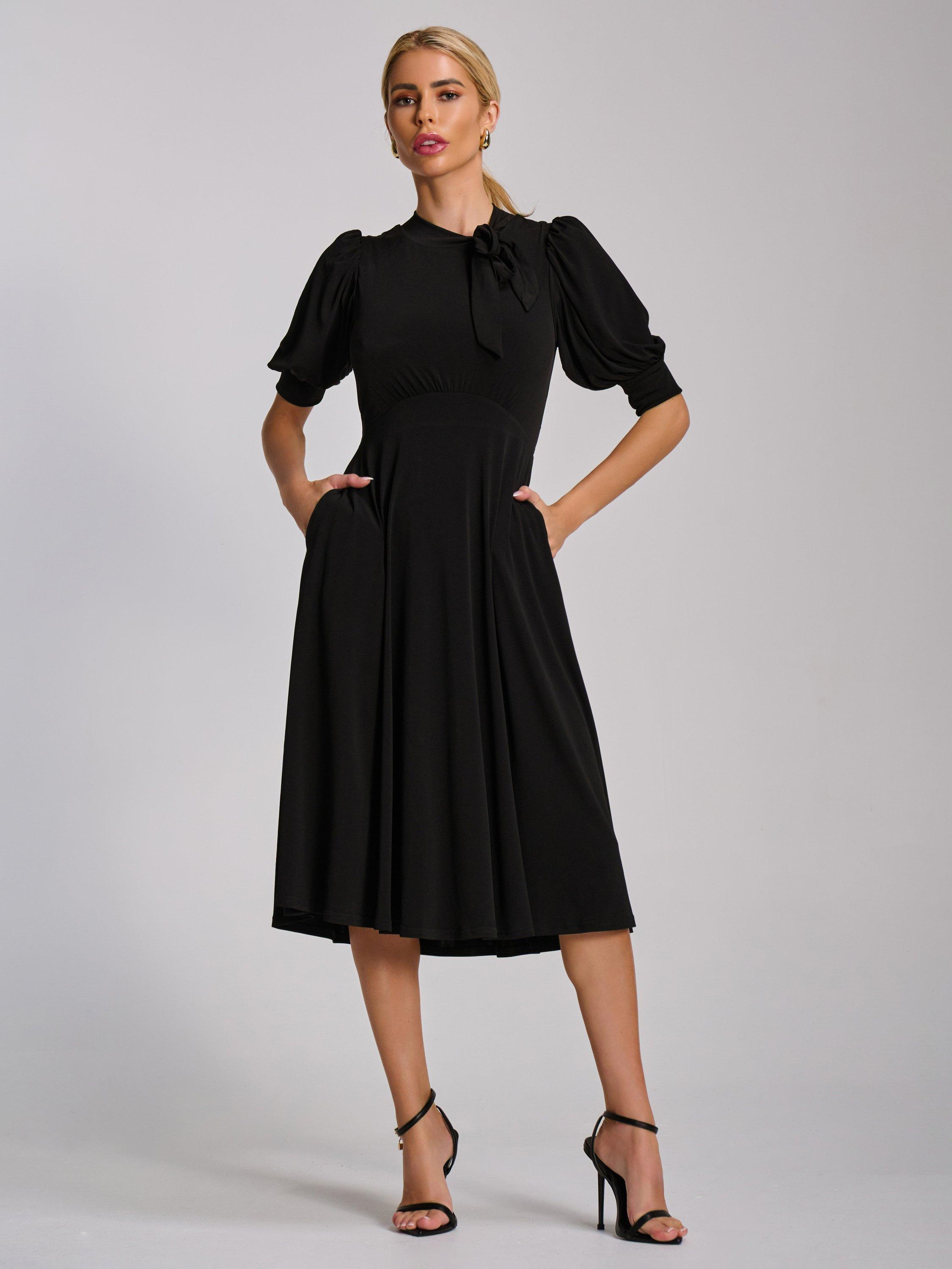 Product image 6 of 6, which shows Jolie Moi Tie Jersey Midi Dress, Black, 8