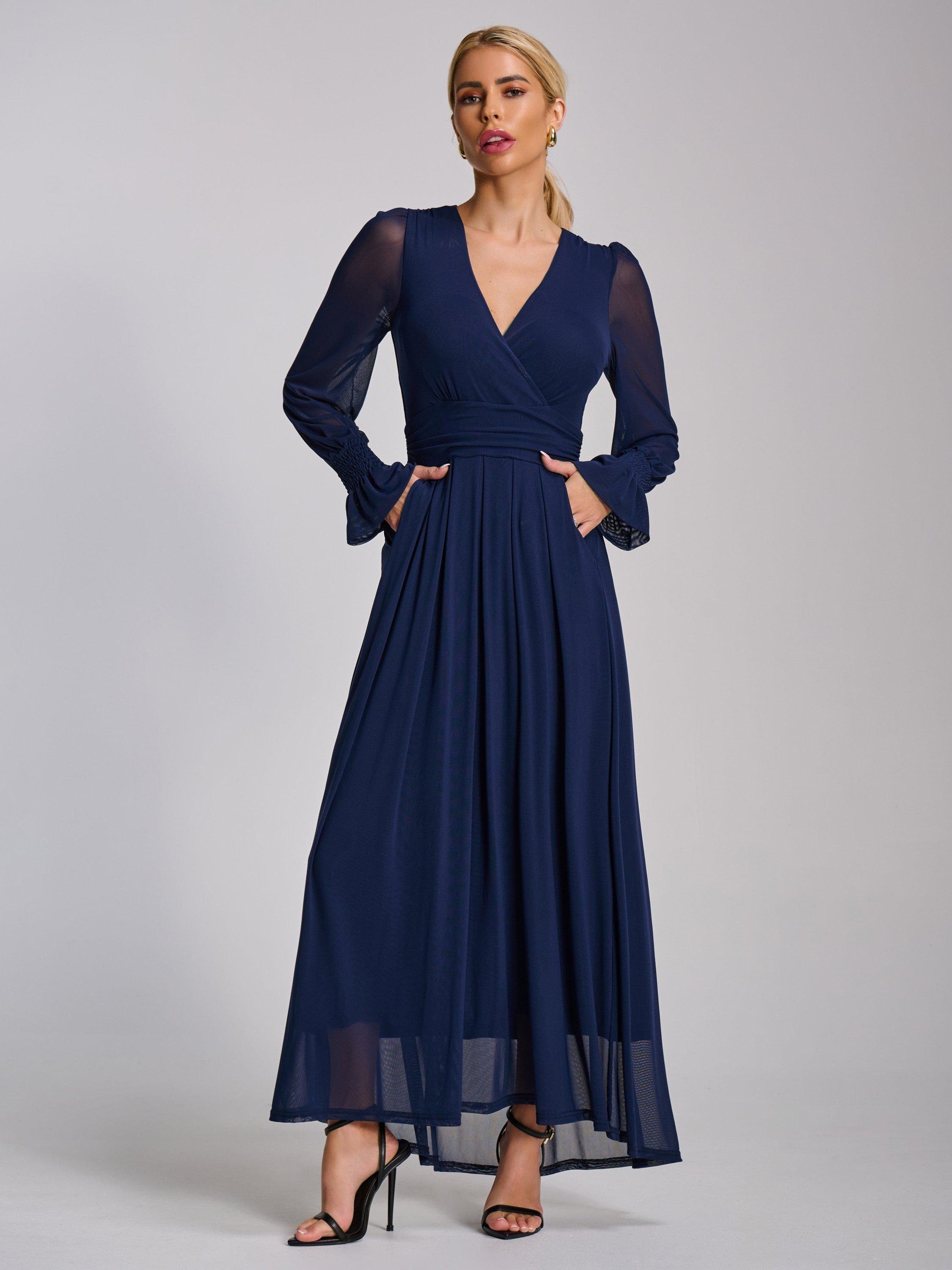 Product image 1 of 6, which shows Jolie Moi Mesh Sleeve Maxi Dress, Navy, 8