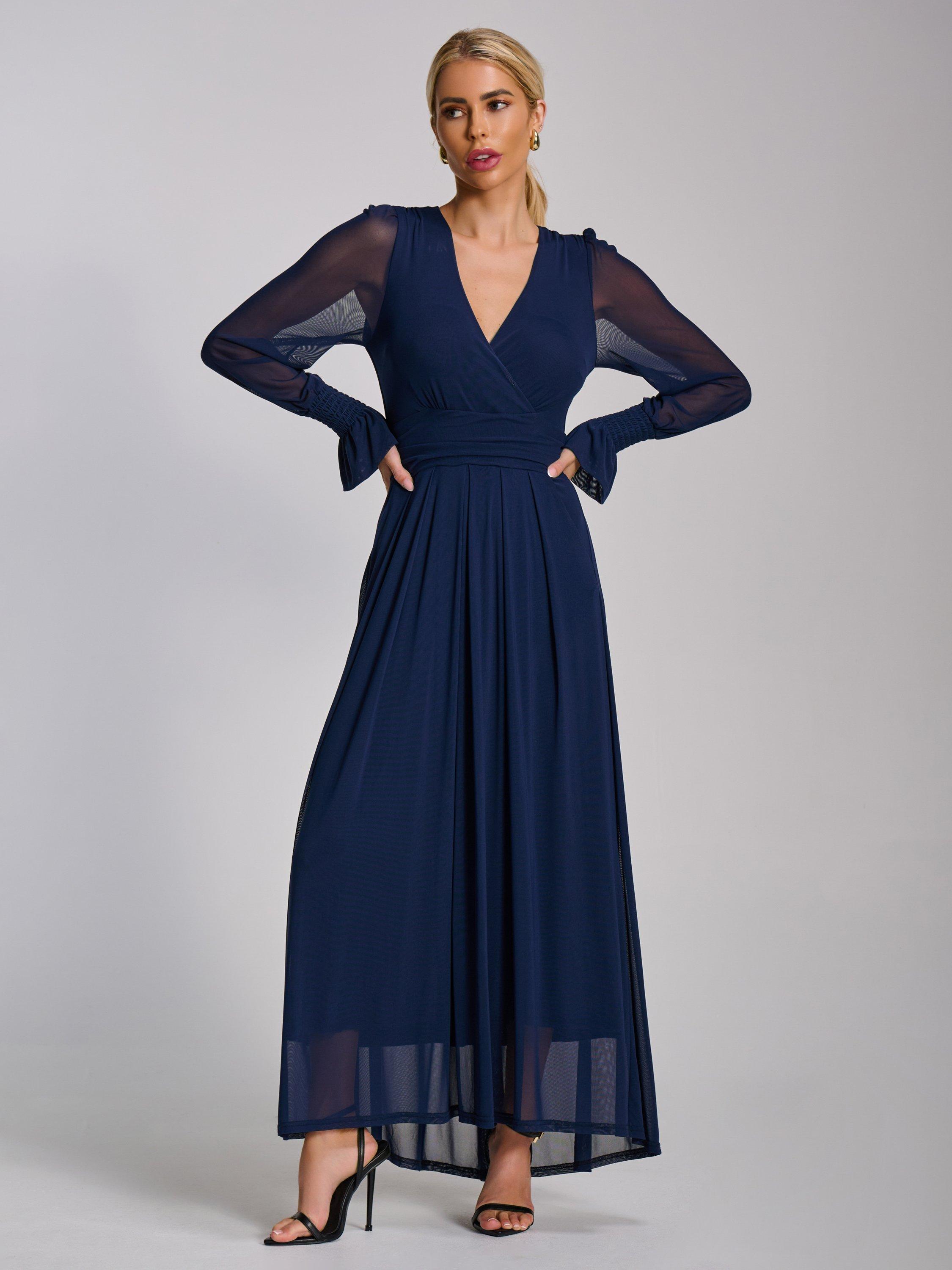 Product image 3 of 6, which shows Jolie Moi Mesh Sleeve Maxi Dress, Navy, 8