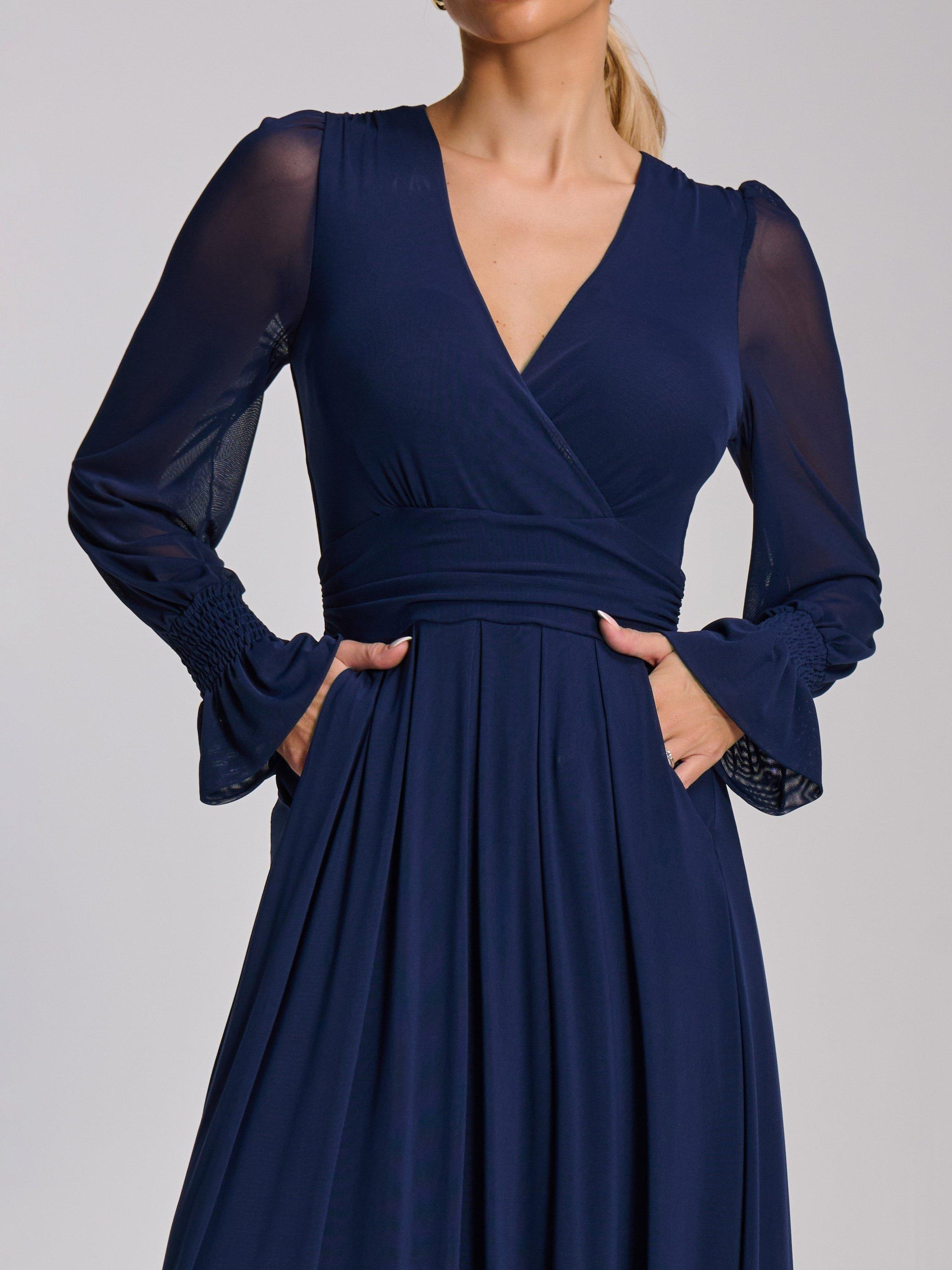 Product image 4 of 6, which shows Jolie Moi Mesh Sleeve Maxi Dress, Navy, 8