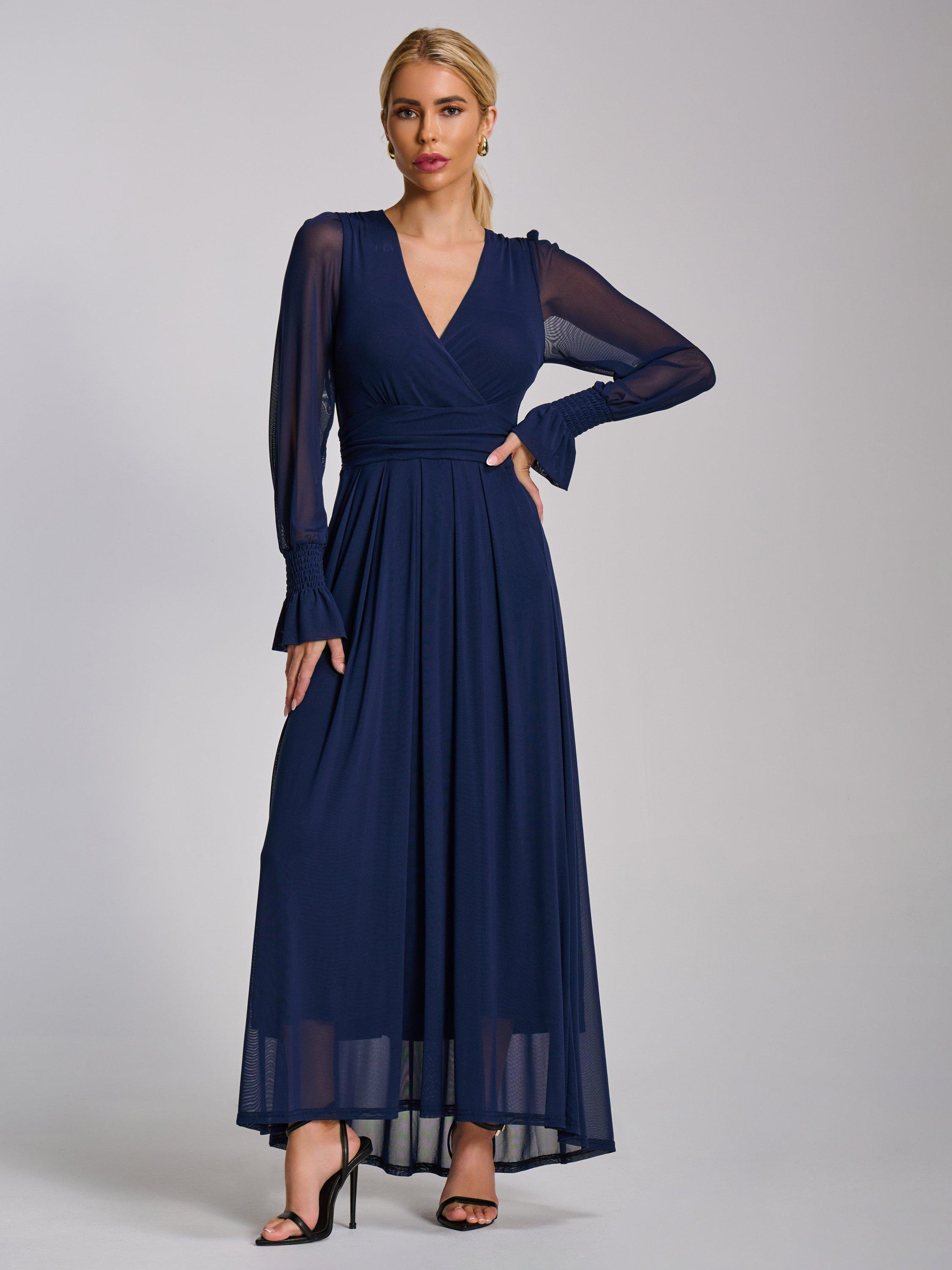 Product image 5 of 6, which shows Jolie Moi Mesh Sleeve Maxi Dress, Navy, 8