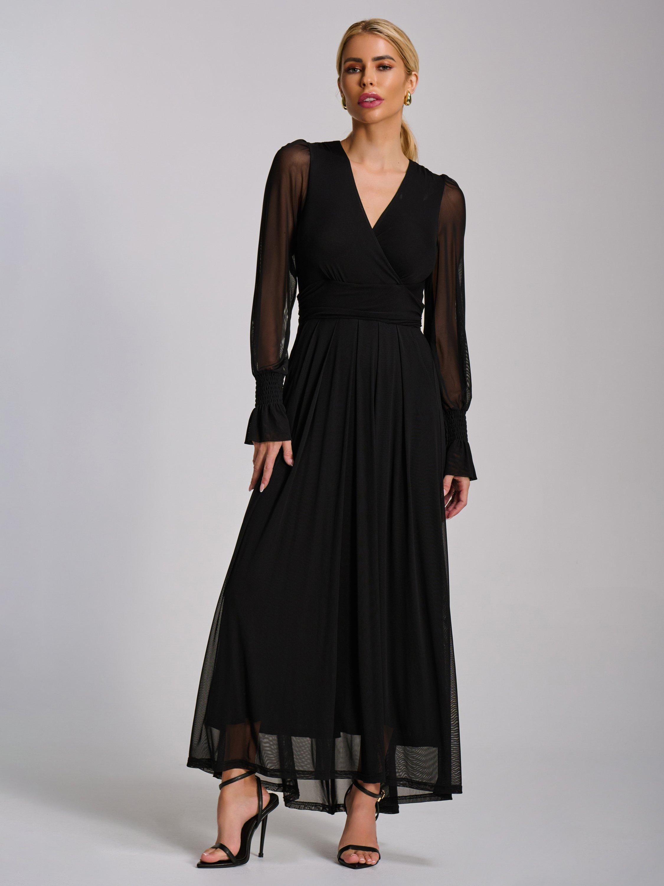 Product image 1 of 6, which shows Jolie Moi Mesh Sleeve Maxi Dress, Black, 8