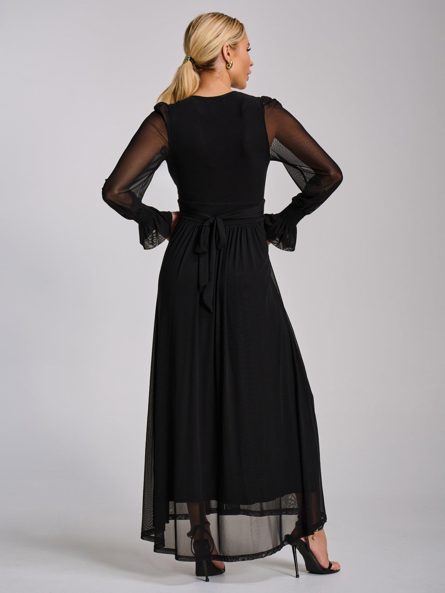 Product image 2 of 6, which shows Jolie Moi Mesh Sleeve Maxi Dress, Black, 8
