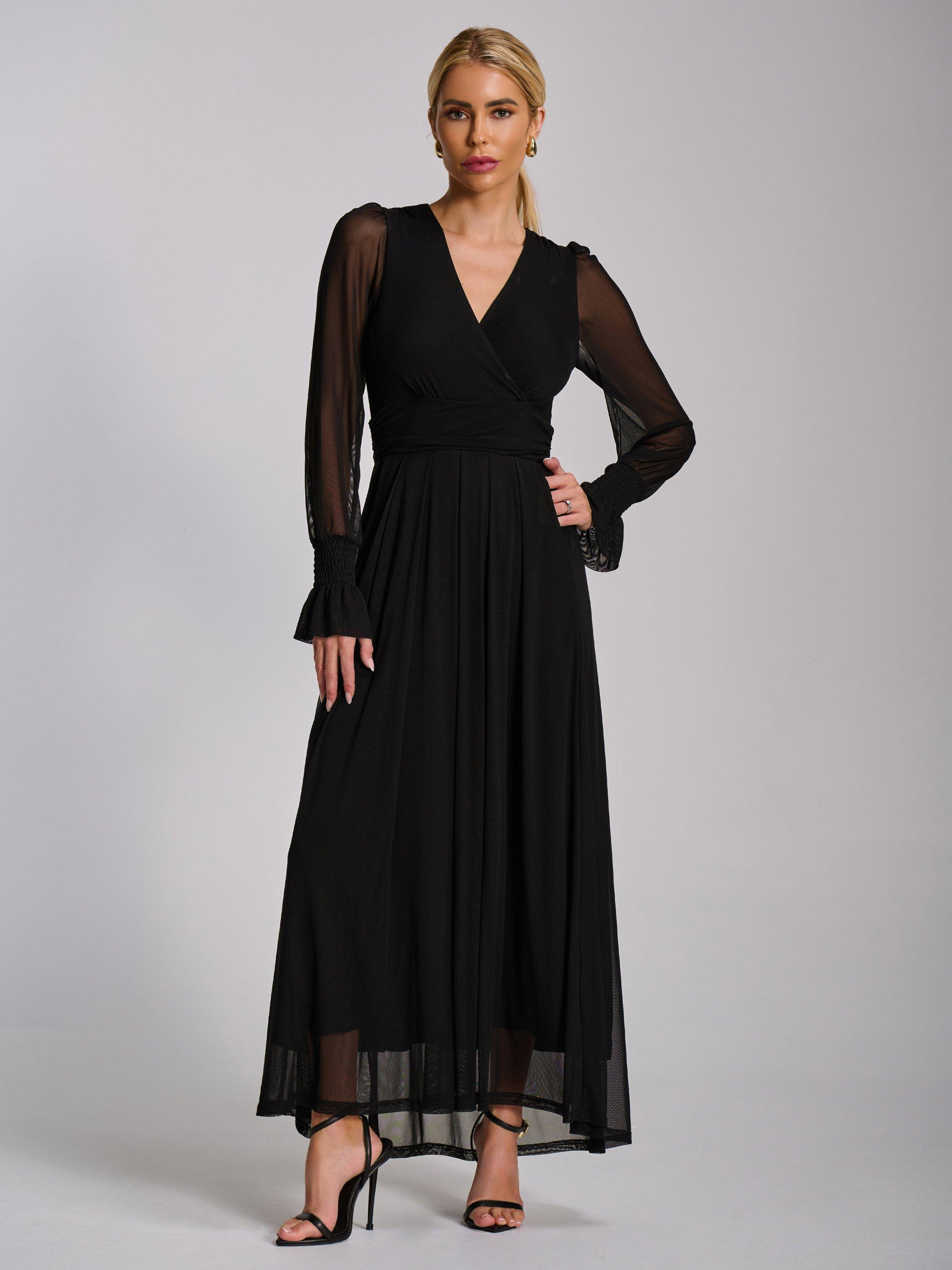 Product image 3 of 6, which shows Jolie Moi Mesh Sleeve Maxi Dress, Black, 8