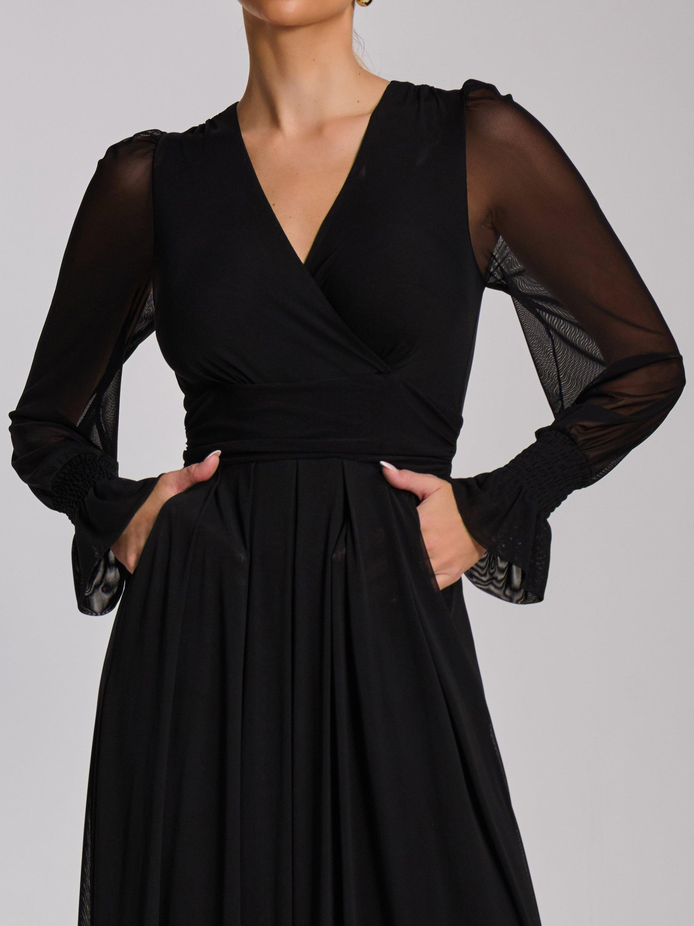Product image 4 of 6, which shows Jolie Moi Mesh Sleeve Maxi Dress, Black, 8