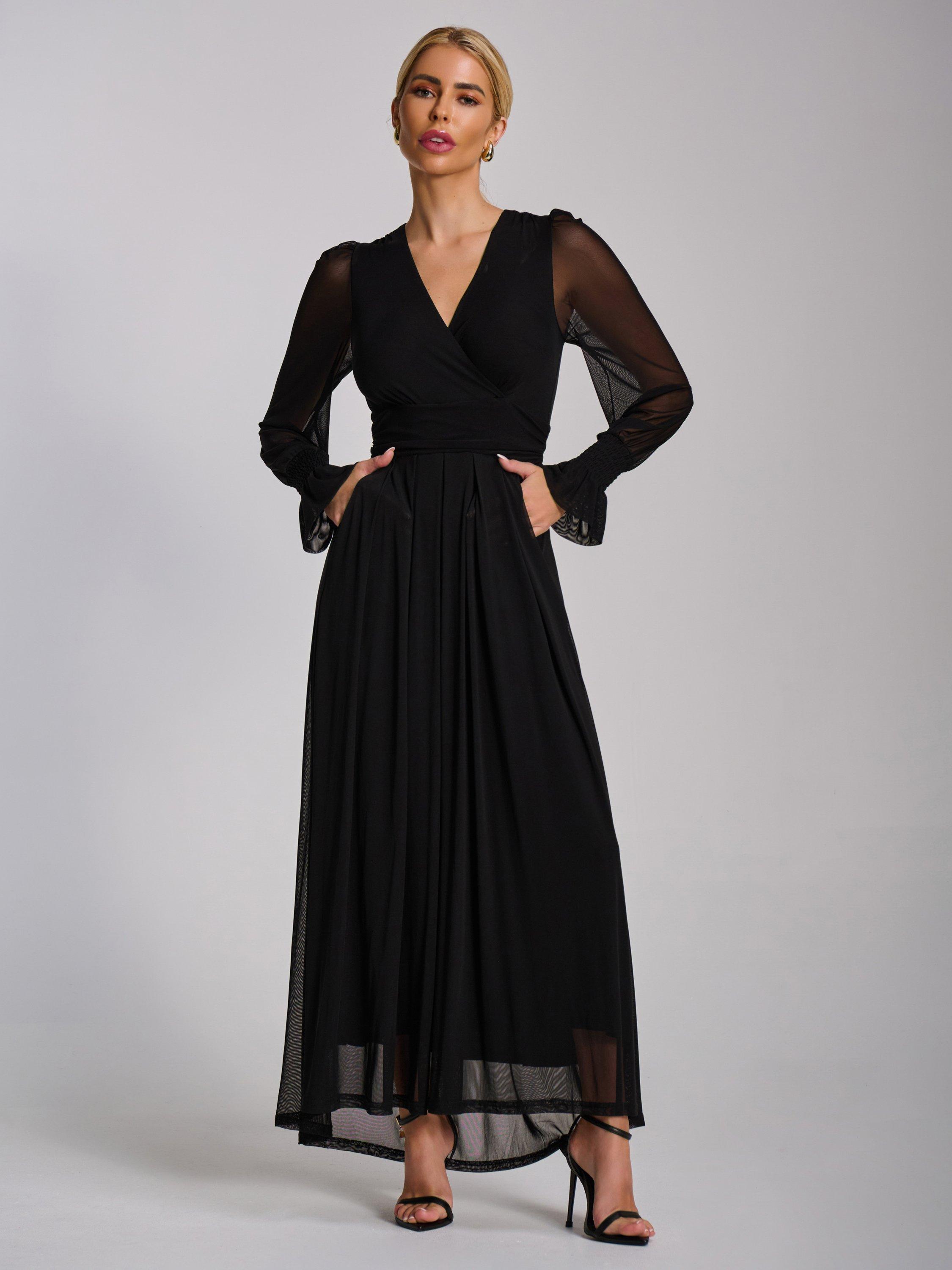 Product image 6 of 6, which shows Jolie Moi Mesh Sleeve Maxi Dress, Black, 8