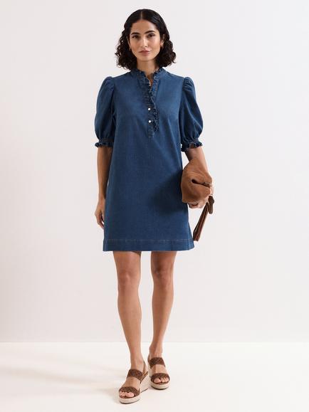 Phase Eight Carly Ruffle Denim Dress, Blue, Blue