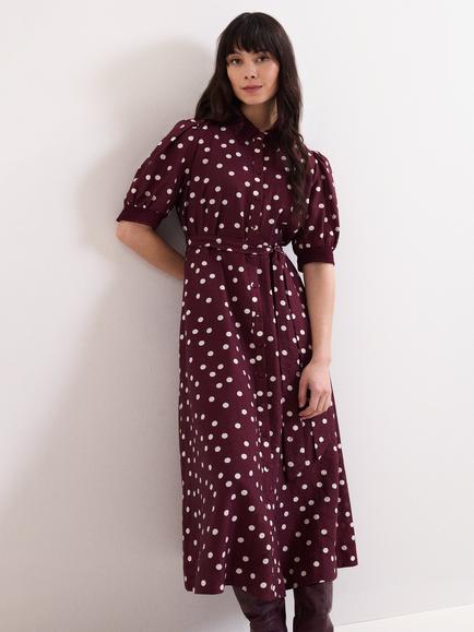 Phase Eight Delphine Spot Midi Dress, Burgundy, Burgundy