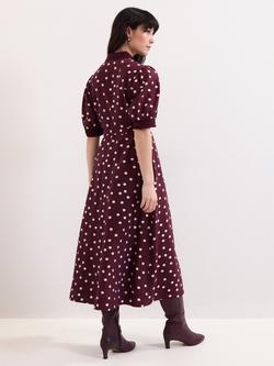 Phase Eight Delphine Spot Midi Dress, Burgundy - view 2, Burgundy