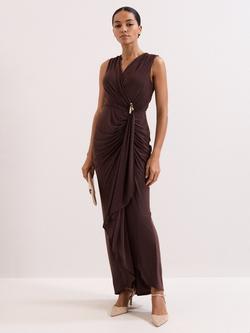 Phase Eight Delaney Drape Maxi Dress, Brown, Brown