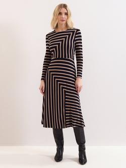 Phase Eight Mia Mixed Stripe Midi Dress, Black/Multi, Black/Multi