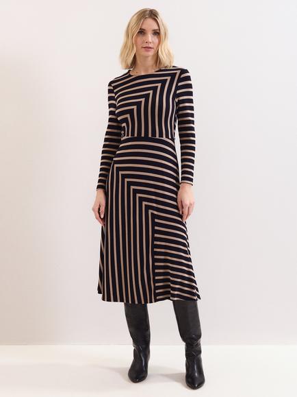 Phase Eight Mia Mixed Stripe Midi Dress, Black/Multi, Black/Multi