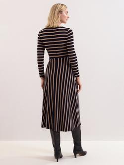 Phase Eight Mia Mixed Stripe Midi Dress, Black/Multi - view 2, Black/Multi
