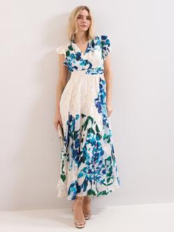 Phase Eight Petite Liana Flute Sleeve Maxi Dress, Blue, Blue