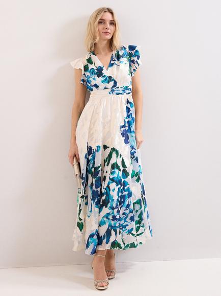 Phase Eight Petite Liana Flute Sleeve Maxi Dress, Blue, Blue
