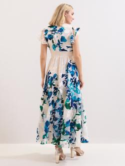 Phase Eight Petite Liana Flute Sleeve Maxi Dress, Blue - view 2, Blue