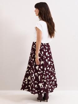 Phase Eight Valentina Heart Print Midi Skirt, Burgundy - view 2, Burgundy
