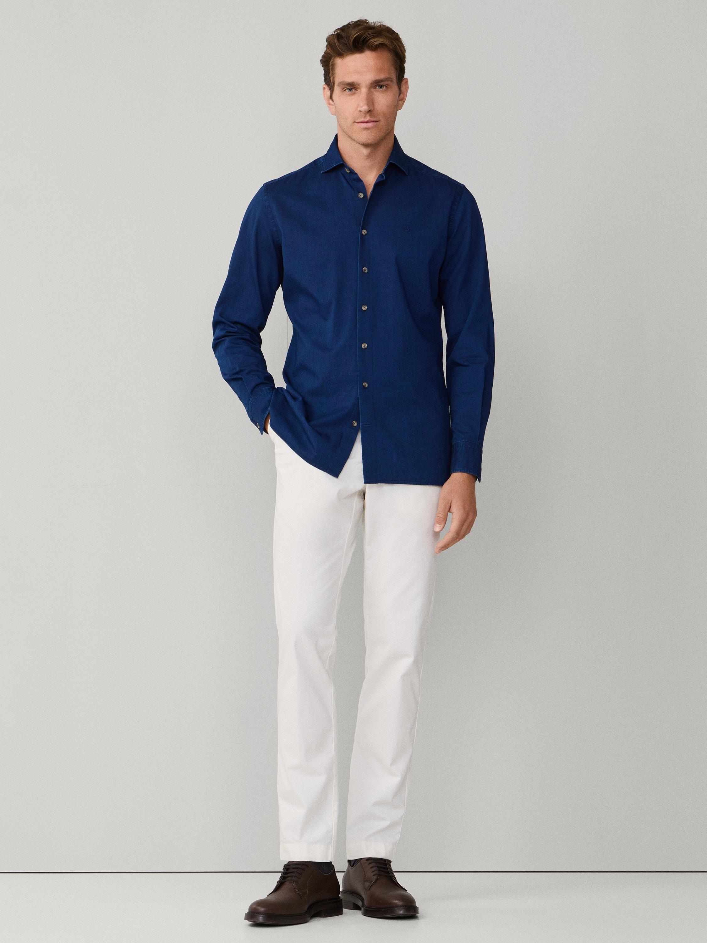 Product image 2 of 8, which shows Hackett London Cotton Tailored Fit Stripe Shirt, Dark Denim Blue, L