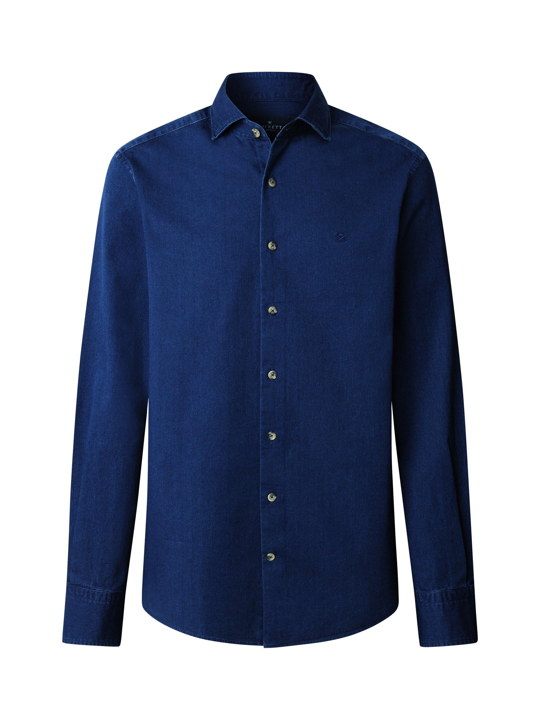 Product image 4 of 8, which shows Hackett London Cotton Tailored Fit Stripe Shirt, Dark Denim Blue, L
