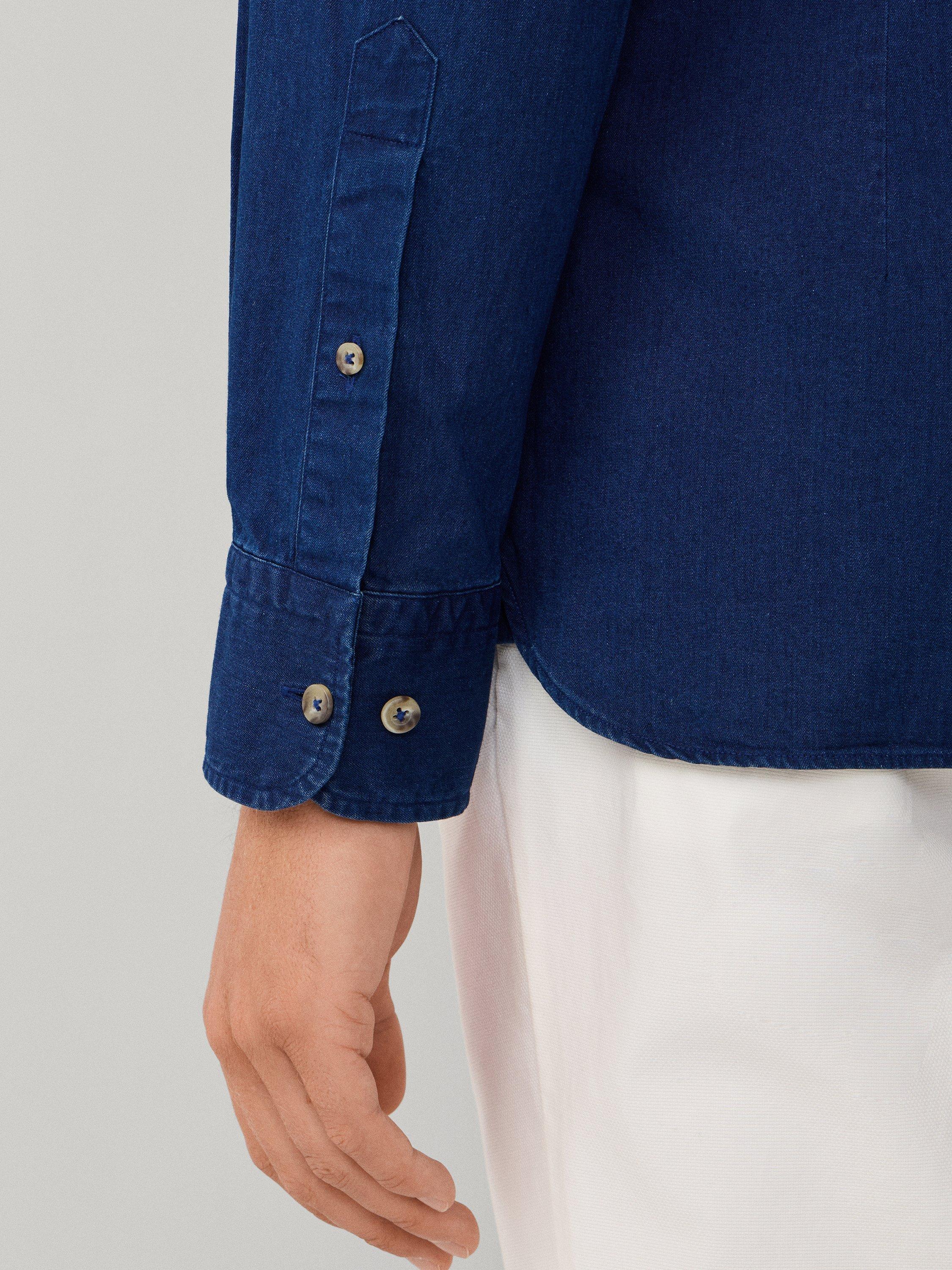 Product image 6 of 8, which shows Hackett London Cotton Tailored Fit Stripe Shirt, Dark Denim Blue, L