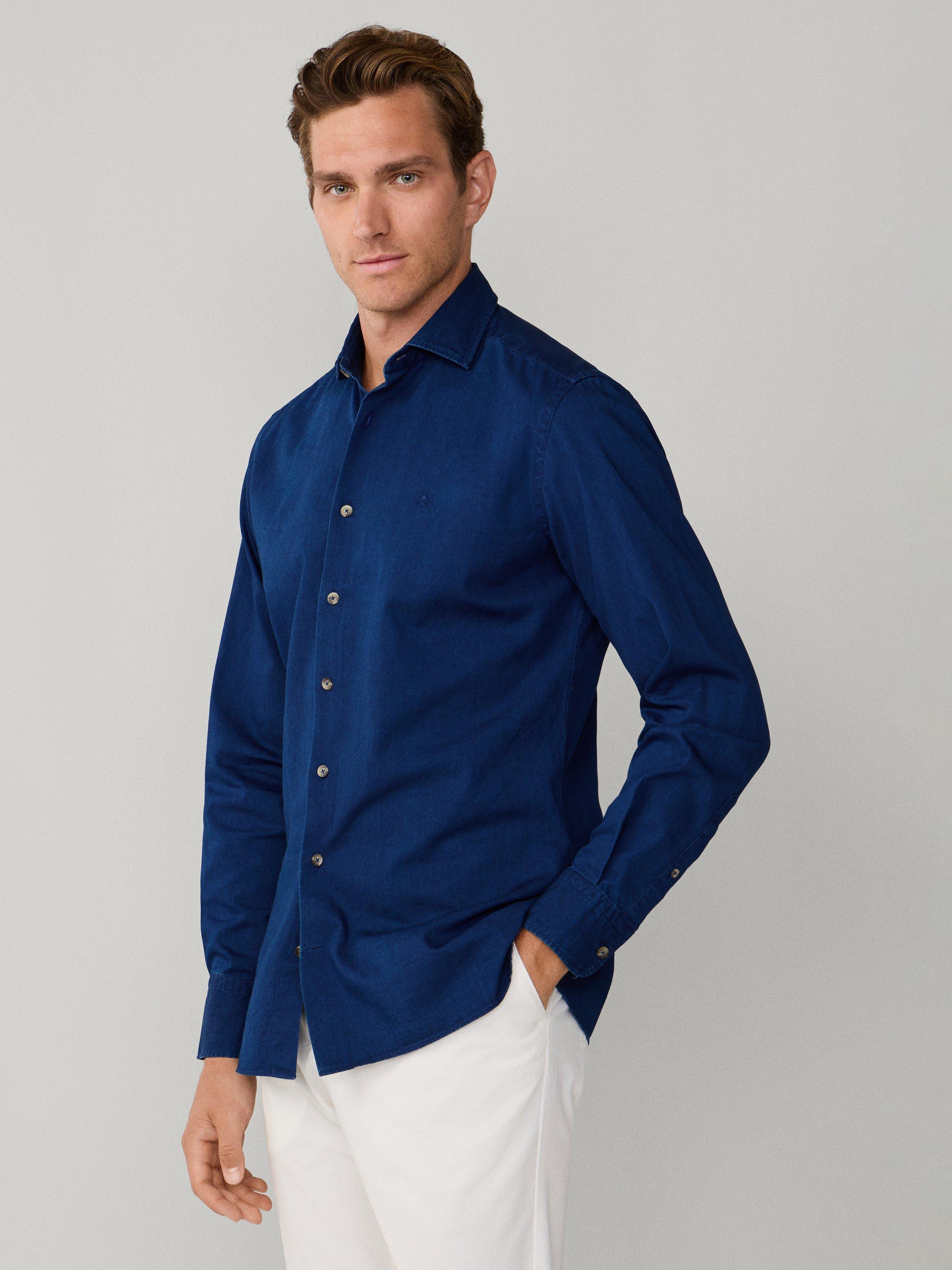 Product image 7 of 8, which shows Hackett London Cotton Tailored Fit Stripe Shirt, Dark Denim Blue, L