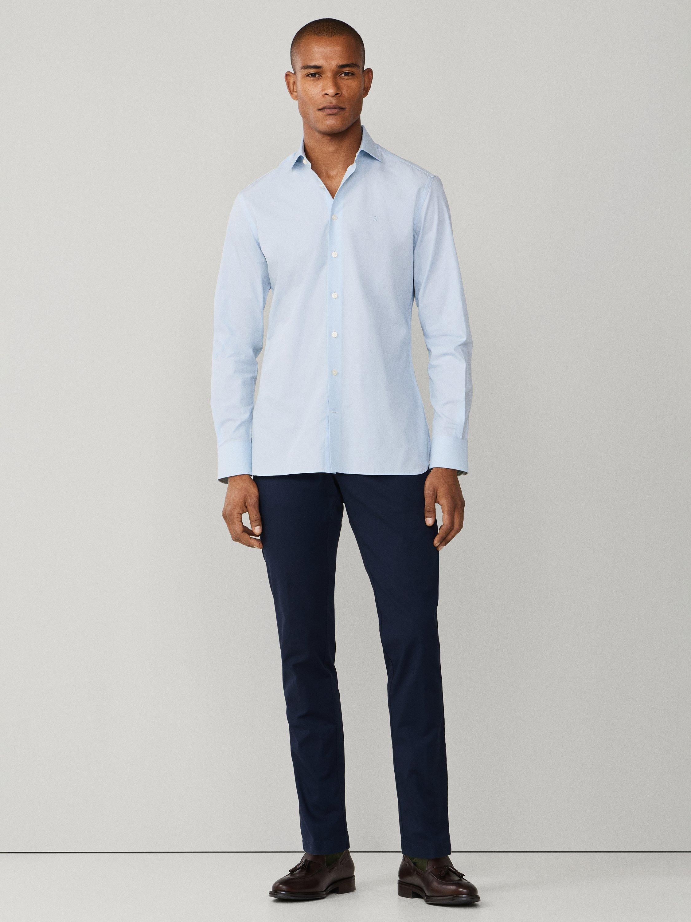 Product image 2 of 8, which shows Hackett London Cotton Tailored Fit Stripe Shirt, Sky Blue, XS