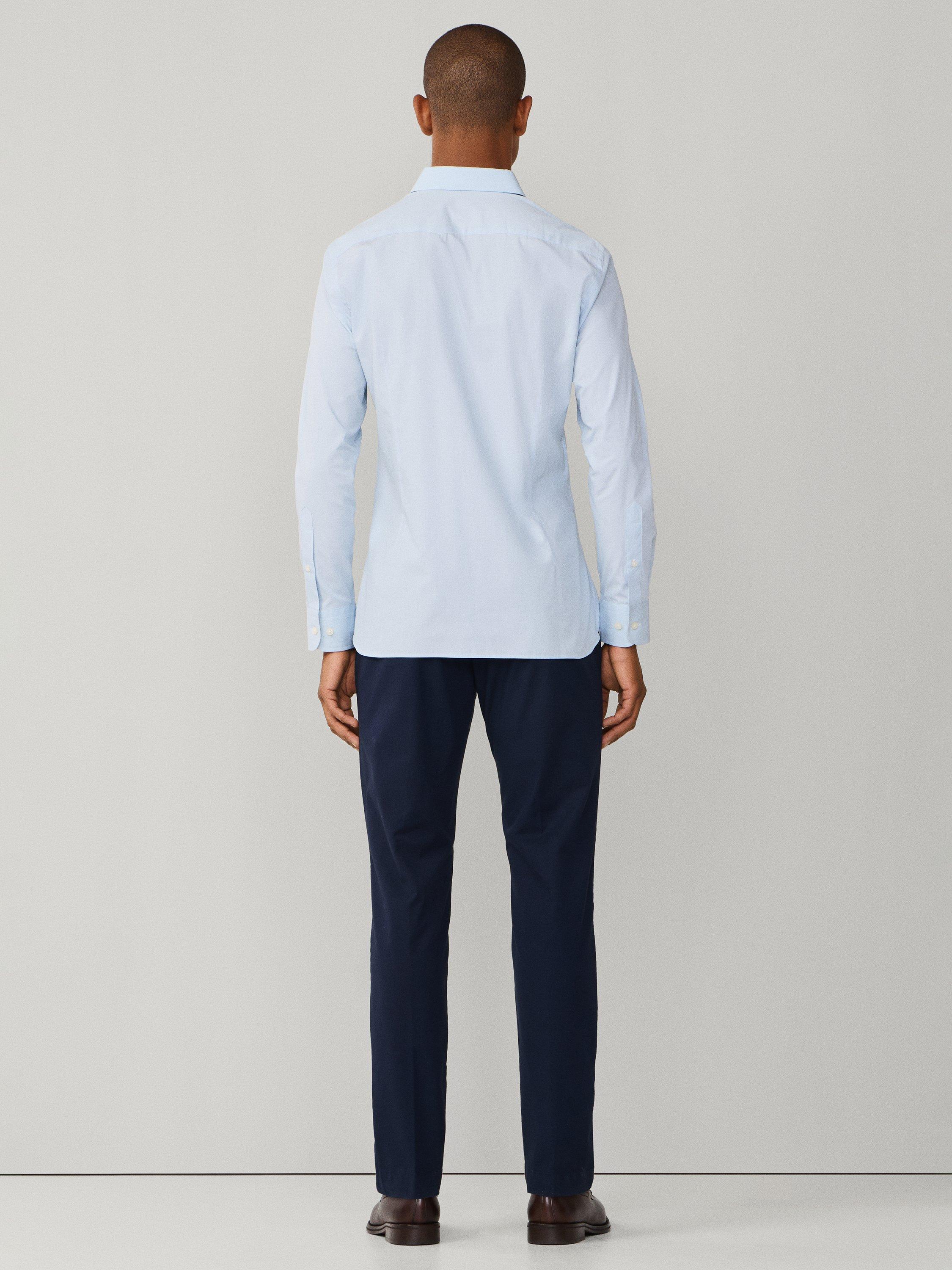 Product image 3 of 8, which shows Hackett London Cotton Tailored Fit Stripe Shirt, Sky Blue, XS
