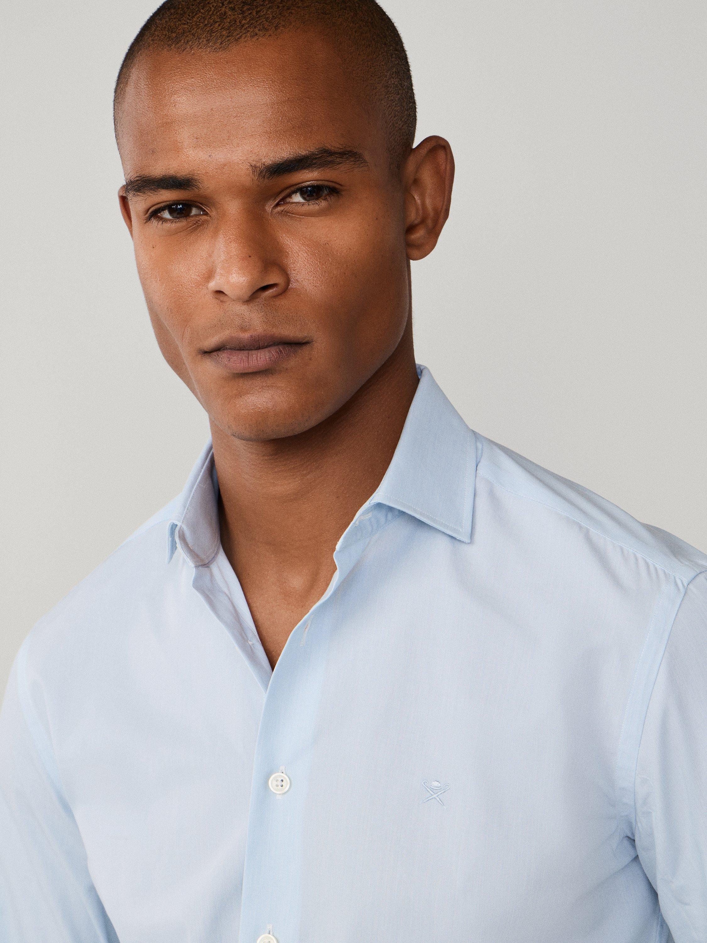 Product image 5 of 8, which shows Hackett London Cotton Tailored Fit Stripe Shirt, Sky Blue, XS