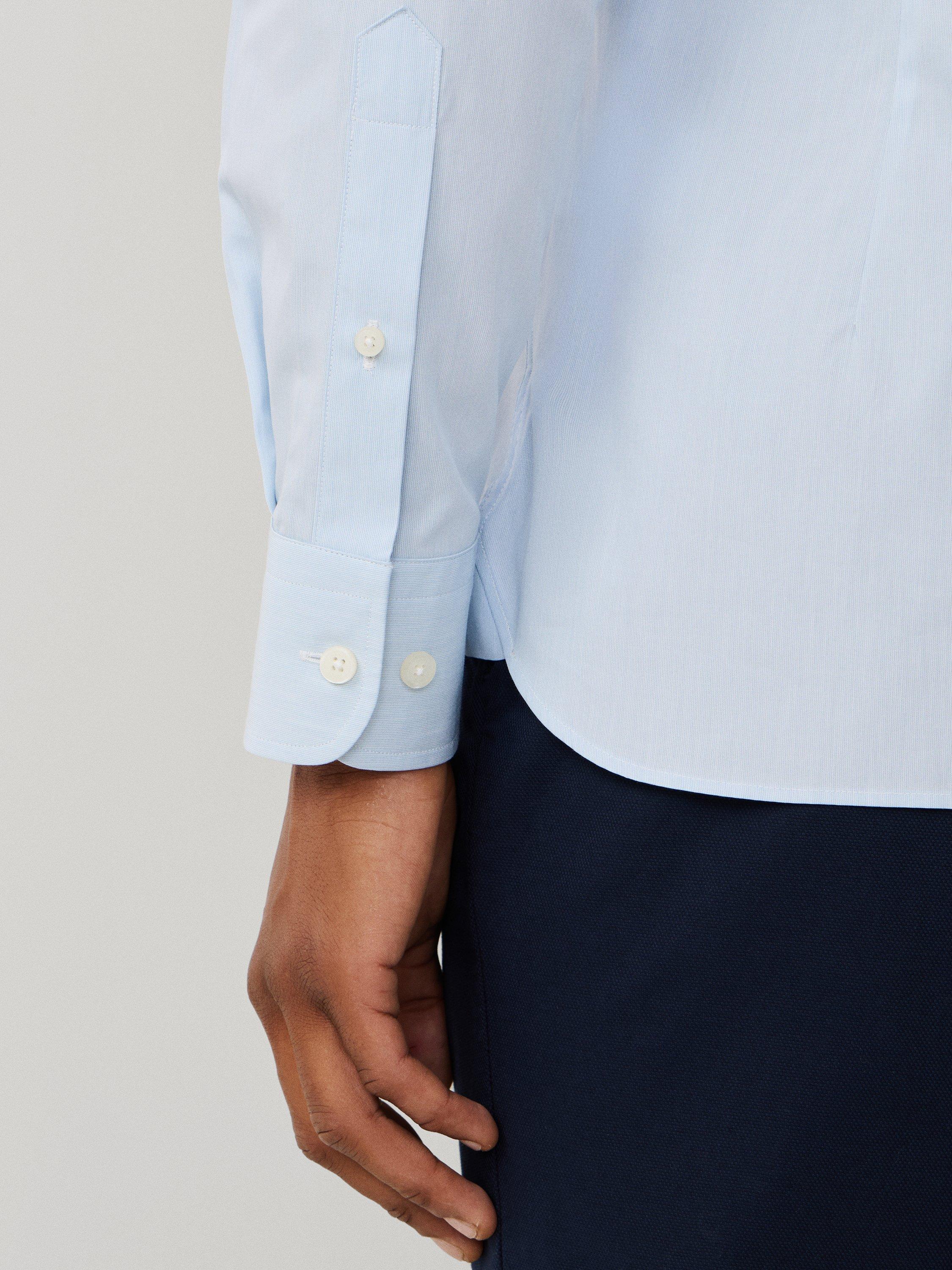 Product image 6 of 8, which shows Hackett London Cotton Tailored Fit Stripe Shirt, Sky Blue, XS