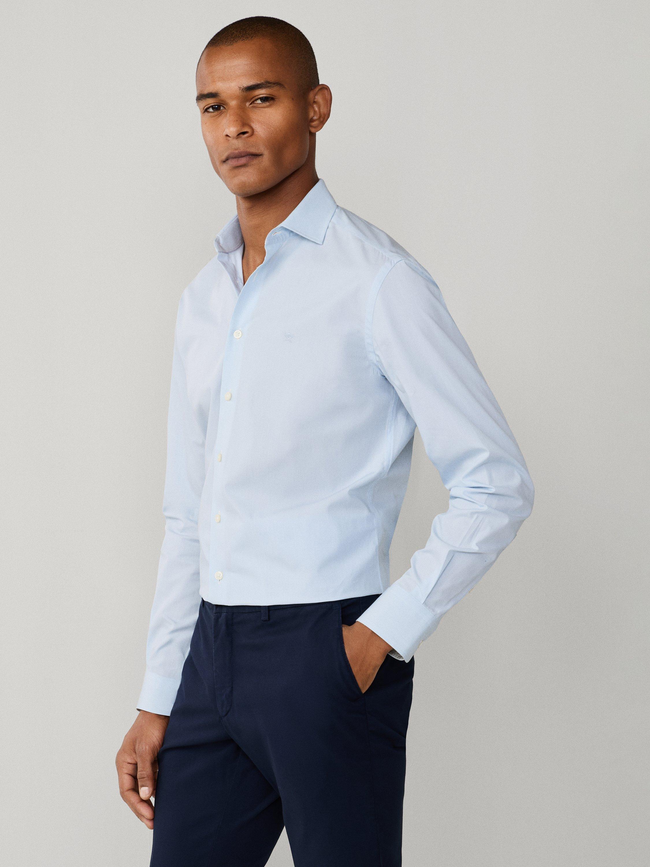 Product image 7 of 8, which shows Hackett London Cotton Tailored Fit Stripe Shirt, Sky Blue, XS