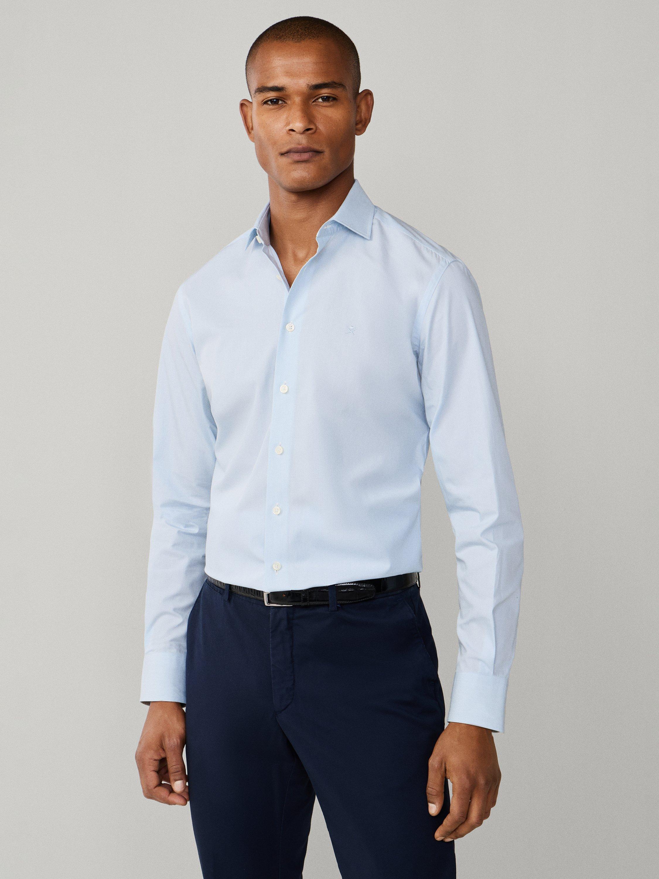 Product image 8 of 8, which shows Hackett London Cotton Tailored Fit Stripe Shirt, Sky Blue, XS