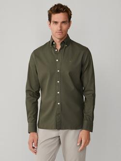 Hackett London Cotton Tailored Fit Garment Dyed Shirt, Green