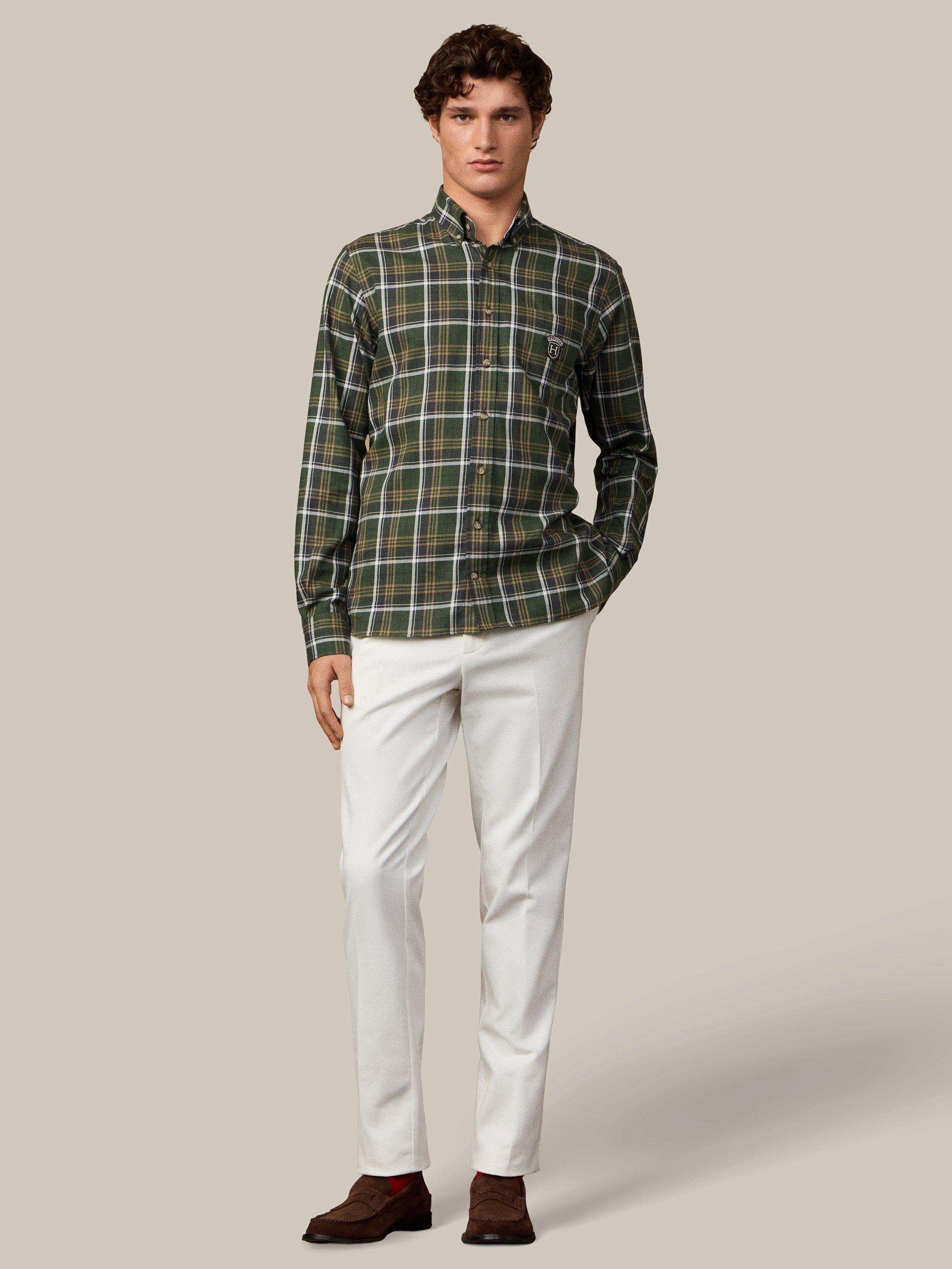 Product image 2 of 9, which shows Hackett London Cotton Regular Fit Check Shirt, Green, XXXL