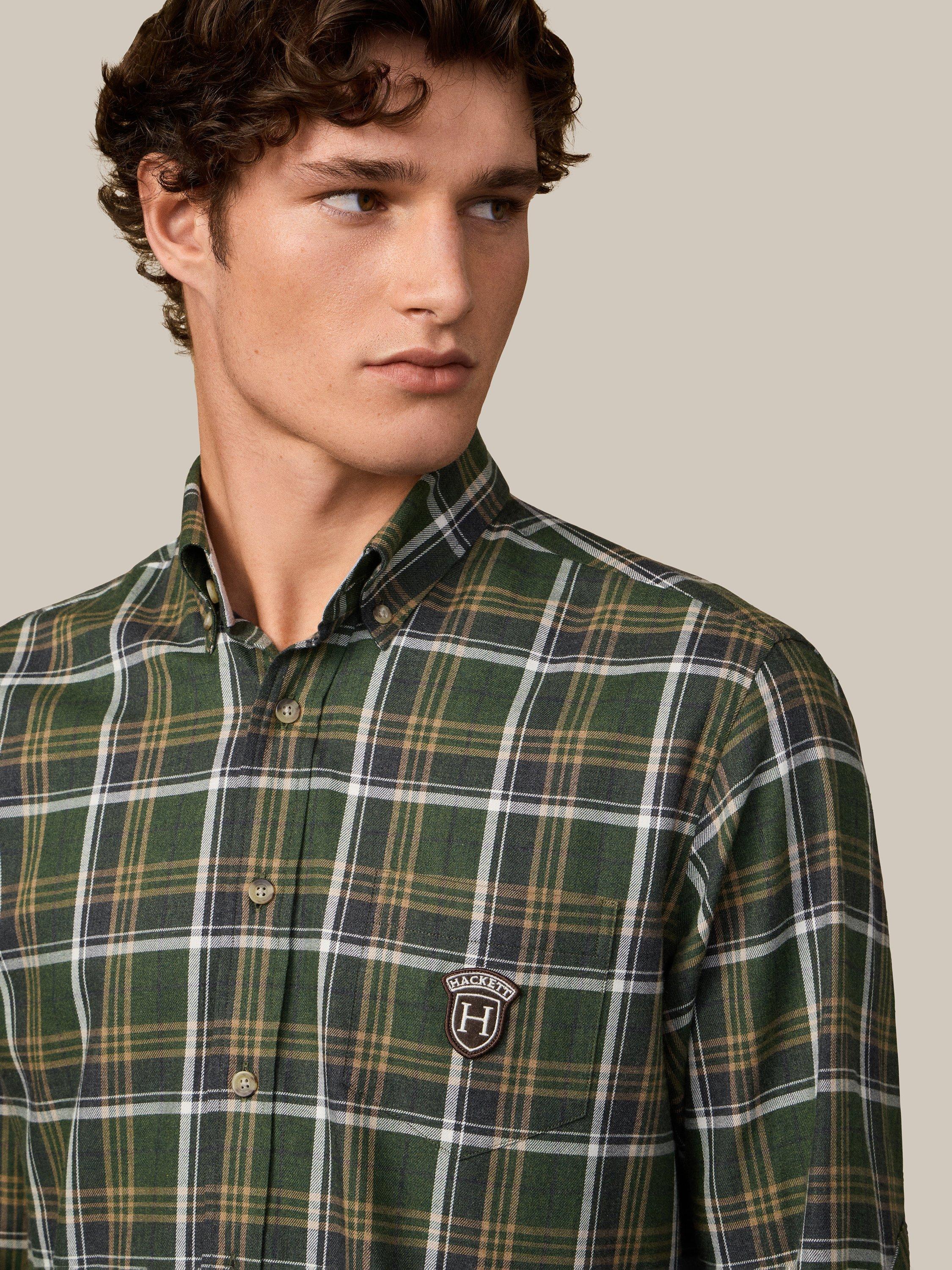 Product image 5 of 9, which shows Hackett London Cotton Regular Fit Check Shirt, Green, XXXL