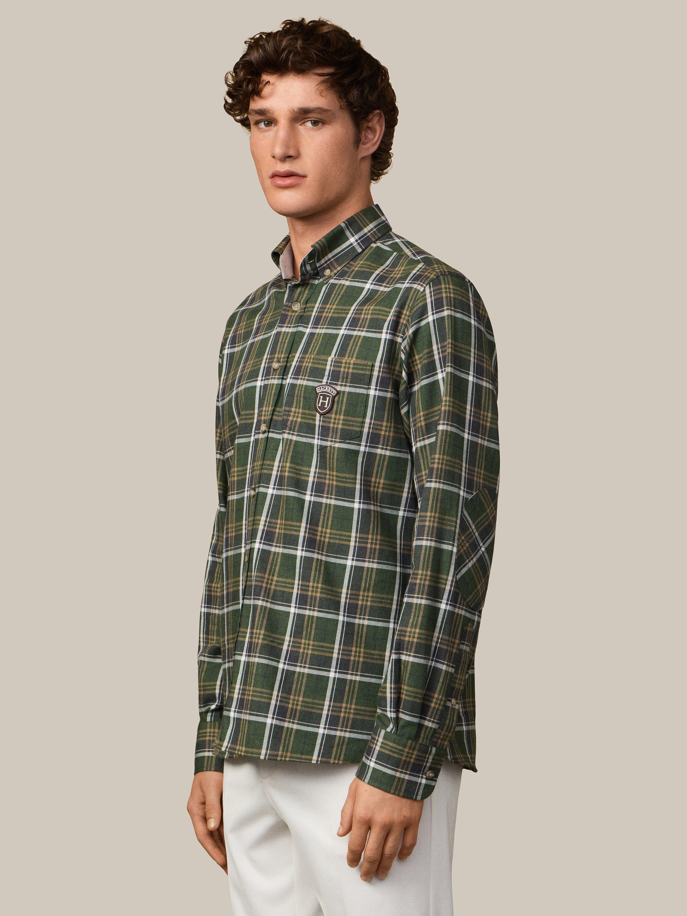 Product image 7 of 9, which shows Hackett London Cotton Regular Fit Check Shirt, Green, XXXL
