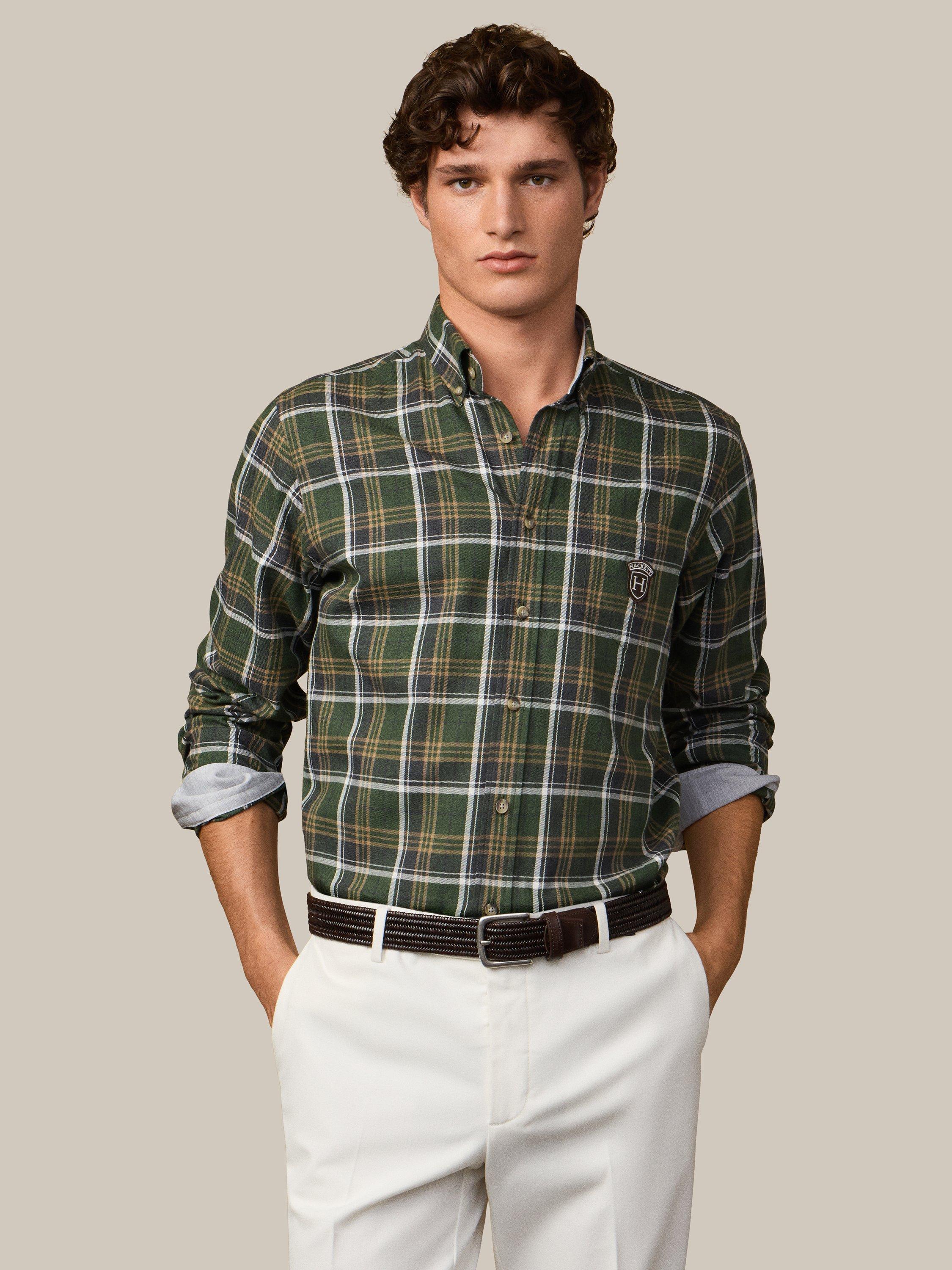 Product image 8 of 9, which shows Hackett London Cotton Regular Fit Check Shirt, Green, XXXL