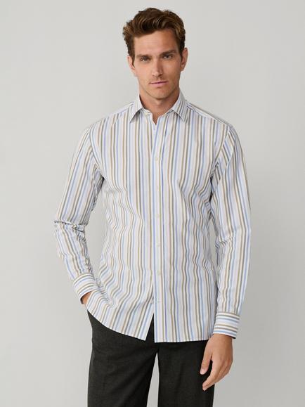 Hackett London Cotton Tailored Fit Stripe Pimlico Collar Shirt, Green, Green