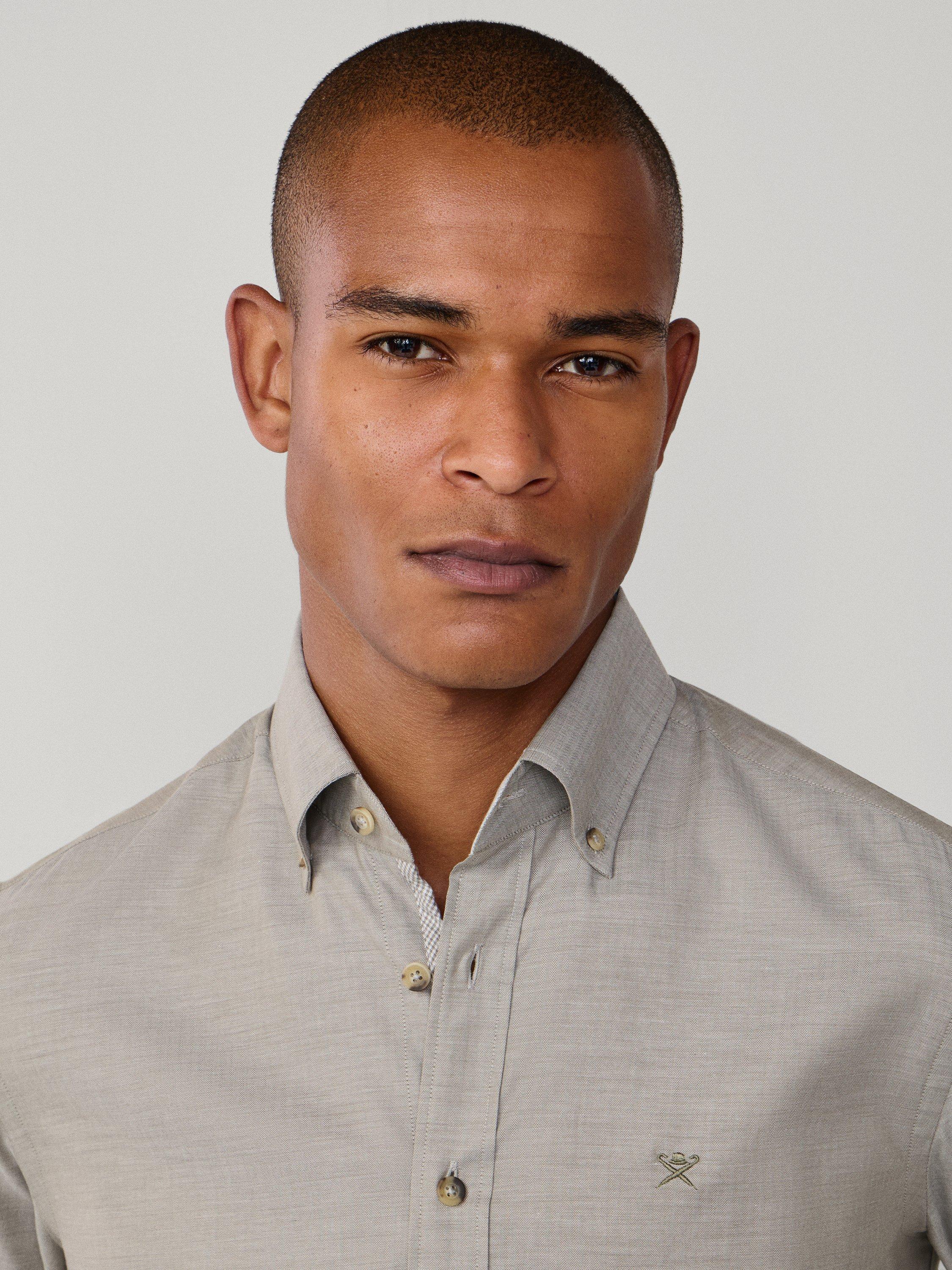 Product image 5 of 8, which shows Hackett London Herringbone Shirt, Green, XS