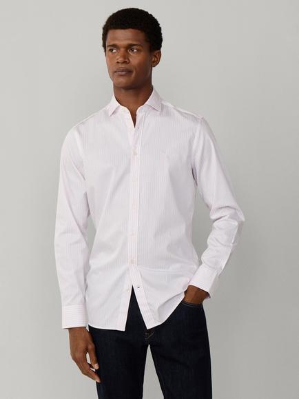 Hackett London City Tailored Fit Wide Stripe Cotton Shirt, Baby Pink, Baby Pink