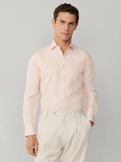 Hackett London Tailored Fit Stripe Linen Rich Shirt, Peach Orange