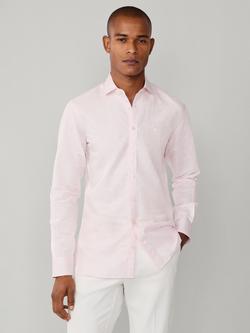 Hackett London Linen Blend Tailored Untucked Fit Kent Cutaway Collar Stripe Shirt, Electric Blue, Baby Pink