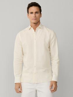 Hackett London Linen Blend Tailored Fit Stripe Cutaway Collar Shirt, Pastel Yellow, Pastel Yellow