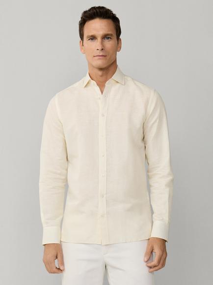 Hackett London Linen Blend Tailored Fit Stripe Cutaway Collar Shirt, Pastel Yellow, Pastel Yellow