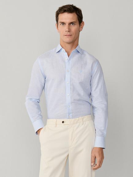 Hackett London Tailored Fit Stripe Linen Rich Shirt, Oxford Blue