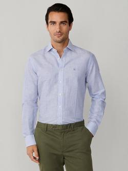 Hackett London Linen Blend Tailored Untucked Fit Kent Cutaway Collar Stripe Shirt, Electric Blue, Electric Blue