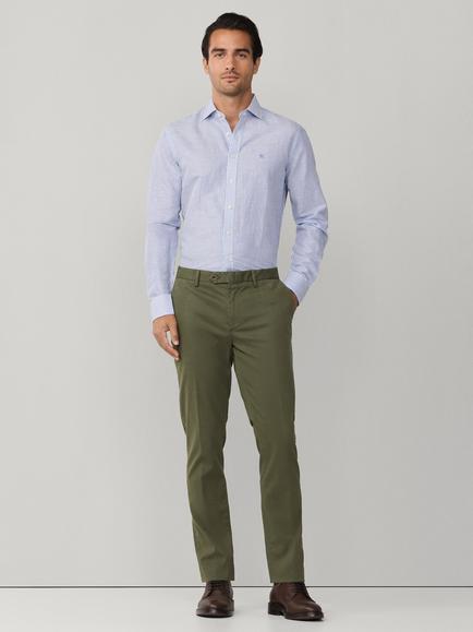 Hackett London Linen Blend Tailored Untucked Fit Kent Cutaway Collar Stripe Shirt, Electric Blue - view 2, Electric Blue