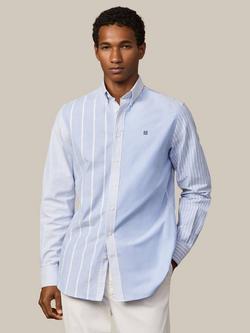Hackett London Cotton Tailored Fit Stripe Bompton Collar Patchwork Shirt, Summer Blue, Summer Blue